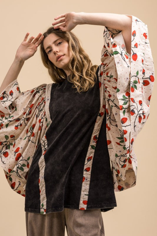 Blue Velvet Poncho Sleeve Top