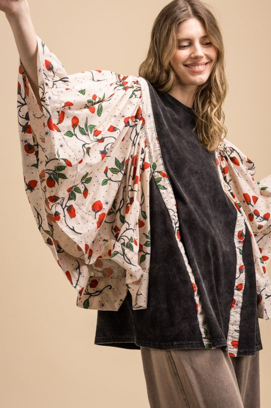 Blue Velvet Poncho Sleeve Top