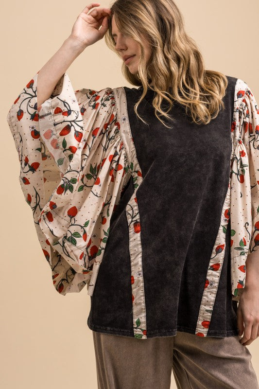 Blue Velvet Poncho Sleeve Top
