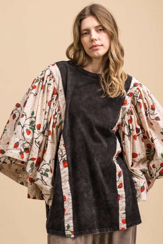 Blue Velvet Poncho Sleeve Top