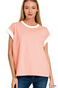 Stripe Contrast Trim Rib Banded Top