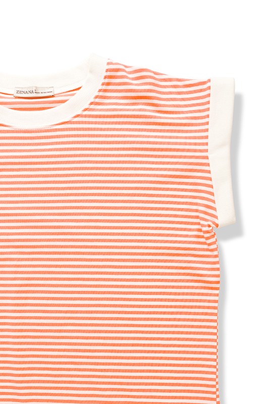 Stripe Contrast Trim Rib Banded Top