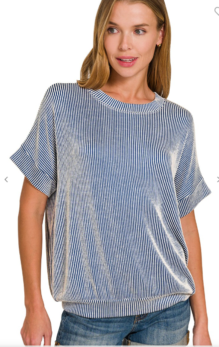 CORDED RIB SHORT SLEEVE TOP