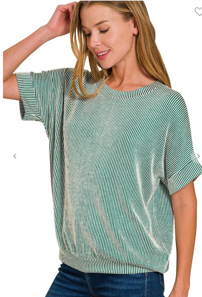 CORDED RIB SHORT SLEEVE TOP