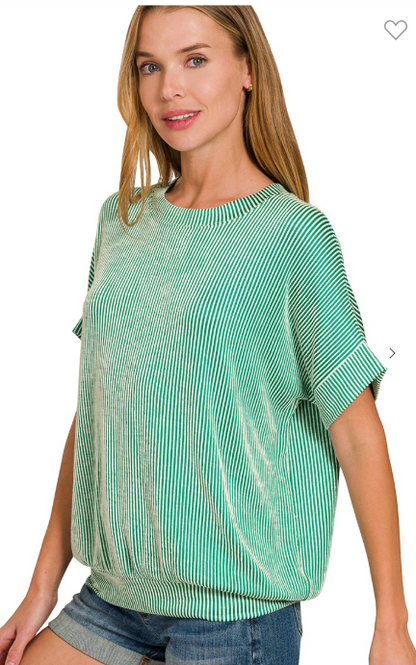 CORDED RIB SHORT SLEEVE TOP