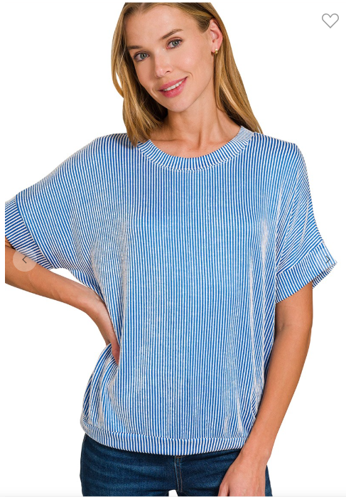 CORDED RIB SHORT SLEEVE TOP