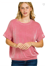 CORDED RIB SHORT SLEEVE TOP