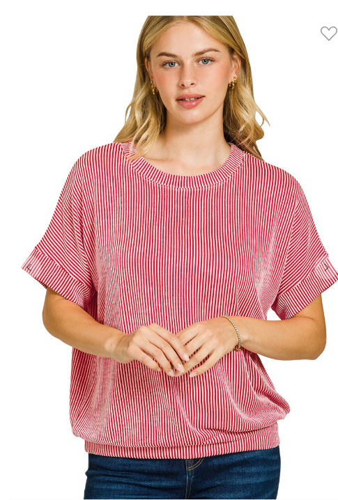 CORDED RIB SHORT SLEEVE TOP