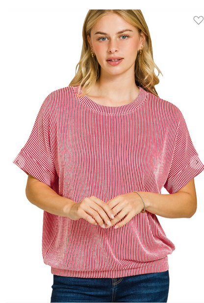 CORDED RIB SHORT SLEEVE TOP