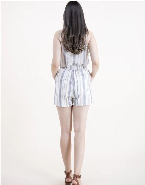 Cotton Linen Pinstripe Top Beige