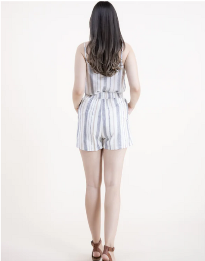 Cotton Linen Pinstripe Top Beige