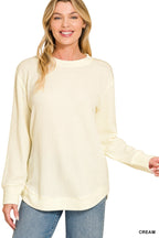 Raised Rib Round Neck Long Sleeve Top