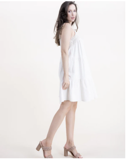 Crochet Yoke Fully Lined Dress