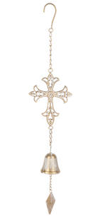 Gold with Whitewash Cross Windchime