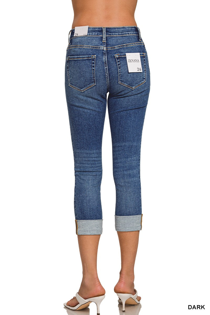 Zenana Cuffed Skinny Cropped Denim Pants