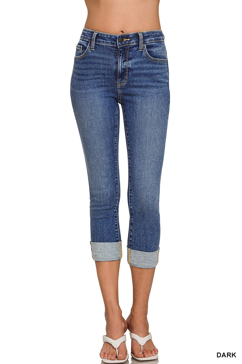 Zenana Cuffed Skinny Cropped Denim Pants