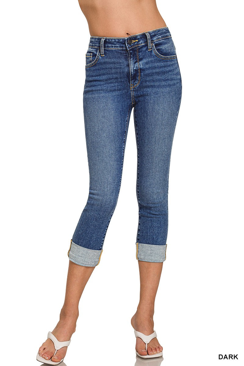 Zenana Cuffed Skinny Cropped Denim Pants