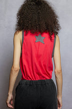 Pol Clothing - V-neck Sleeveless Front Star Patches