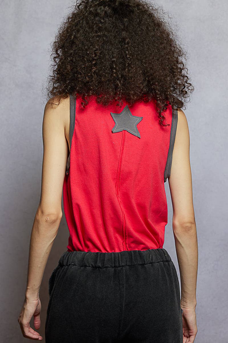 Pol Clothing - V-neck Sleeveless Front Star Patches