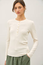 MODAL CLASSIC RIBBED LONGSLEEVE HENLEY BASIC TOP