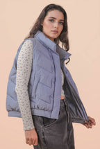 Bermie Mock Neck Casual Zigzag Quilted Puffer Vest