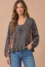 Haptics - Floral Color Block Peplum Raglan Top
