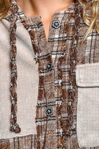 Pol Clothing - Plaid Woven Thermal Patch Floral Patchwork Hoodie Top