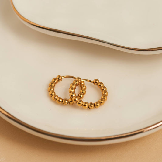 Howard's - Waterproof Earrings Narelle Beaded Hoop Gold & Steel Narelle