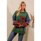 Sage + Fig - PLAID BOW DENIM SLEEVE PULLOVER (ST8117)