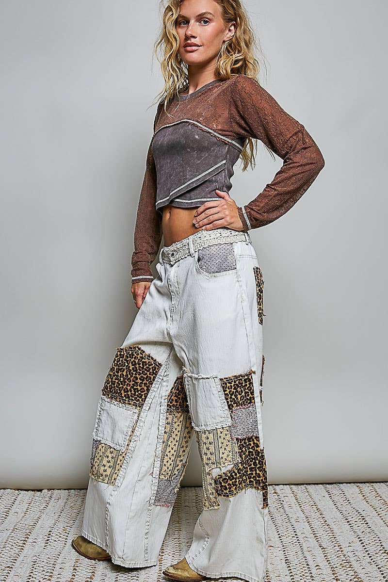 Pol Clothing - Handcrafted Vintage DIY Patchwork-Style Waistband Wide Pant