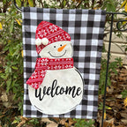 Christmas Winter Buffalo Check Snowman 2-Sided Garden Flag 12.5x18"