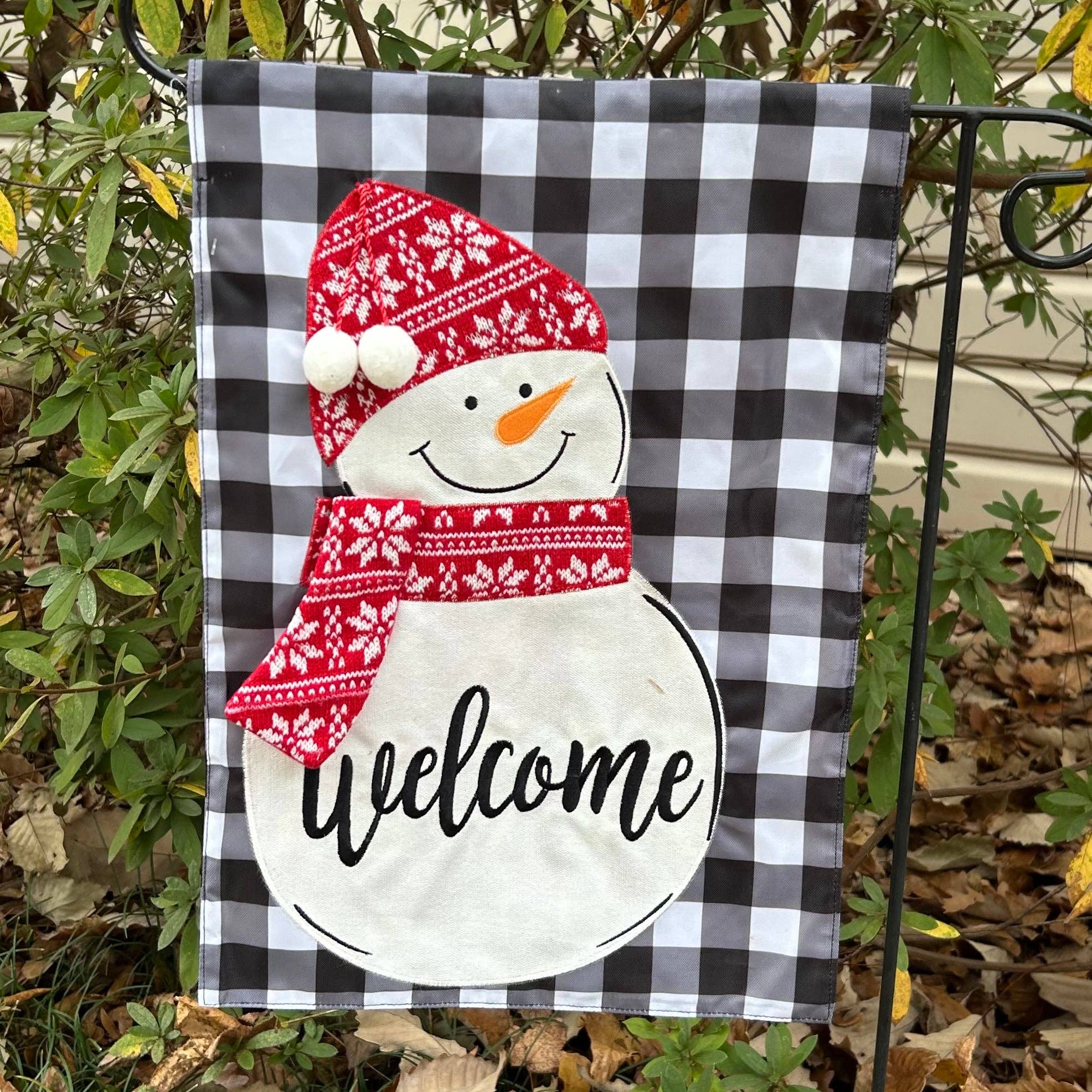 Christmas Winter Buffalo Check Snowman 2-Sided Garden Flag 12.5x18"