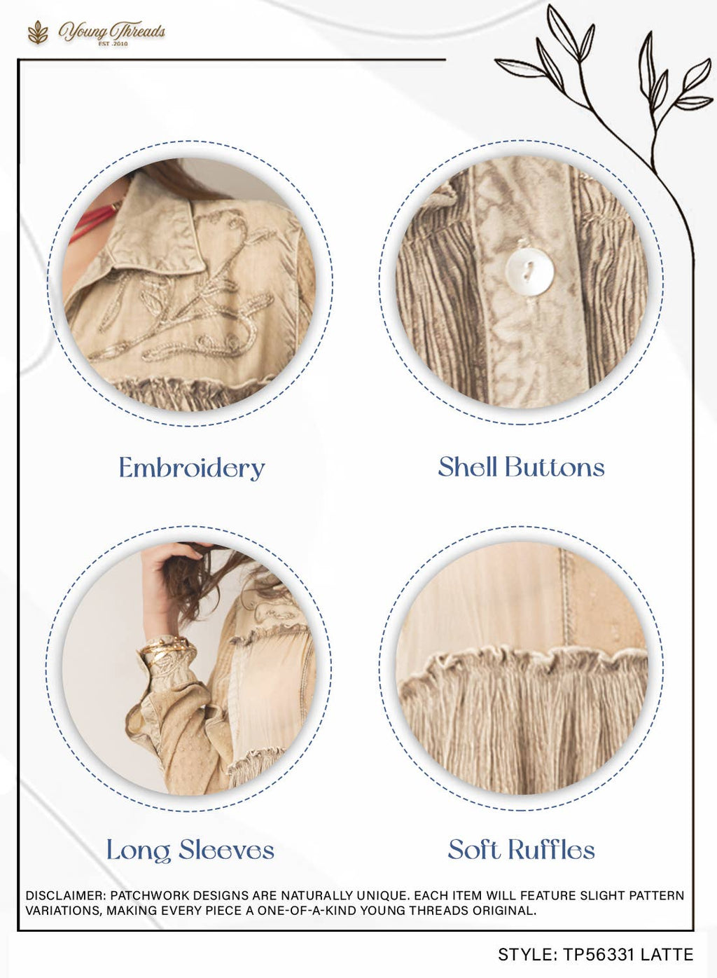 Young Threads - Mineral Wash Tiered Button-Down Blouse with Floral Details