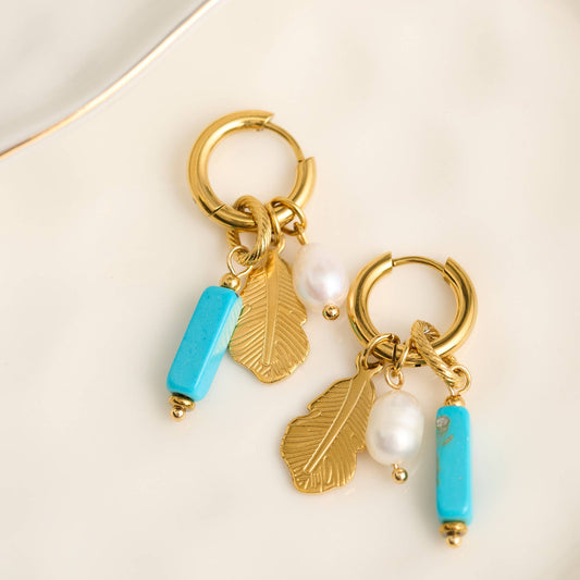 Howard's - Waterproof Earrings Hoop Pearl Kyanite Narelle Gold Leaf