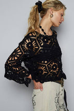 Alexus Round Neck 3/4 Sleeve Crochet Cropped Top