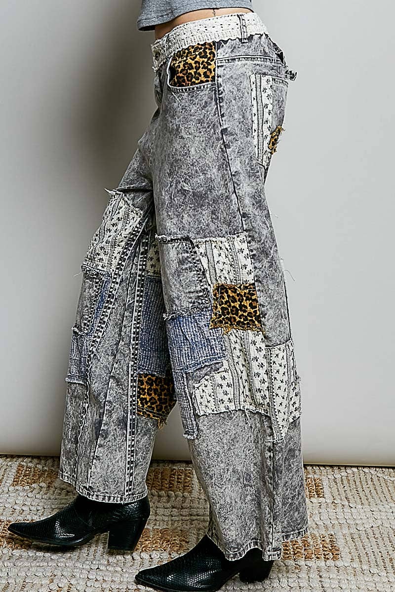 Pol Clothing - Handcrafted Vintage DIY Patchwork-Style Waistband Wide Pant