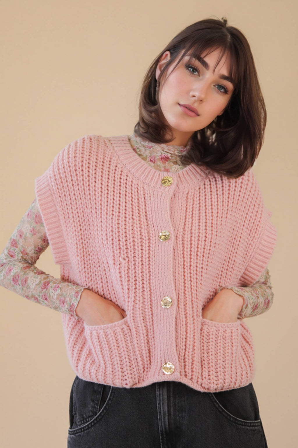 Oversized Button Down Knit Sweater Top