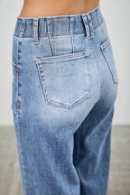 HIGH RISE CROP STRAIGHT WITH DOUBLE BUTTON SAIGE DENIM