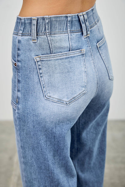 HIGH RISE CROP STRAIGHT WITH DOUBLE BUTTON SAIGE DENIM