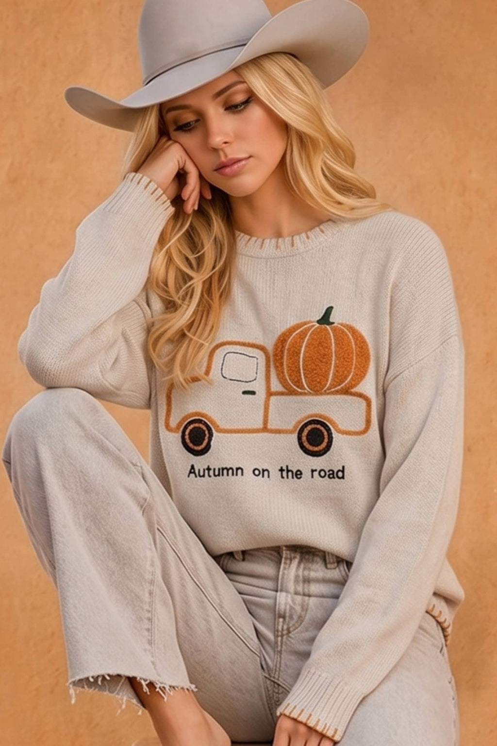 Main Strip - Autumn on the Road Pumpkin Truck Graphic Sweater