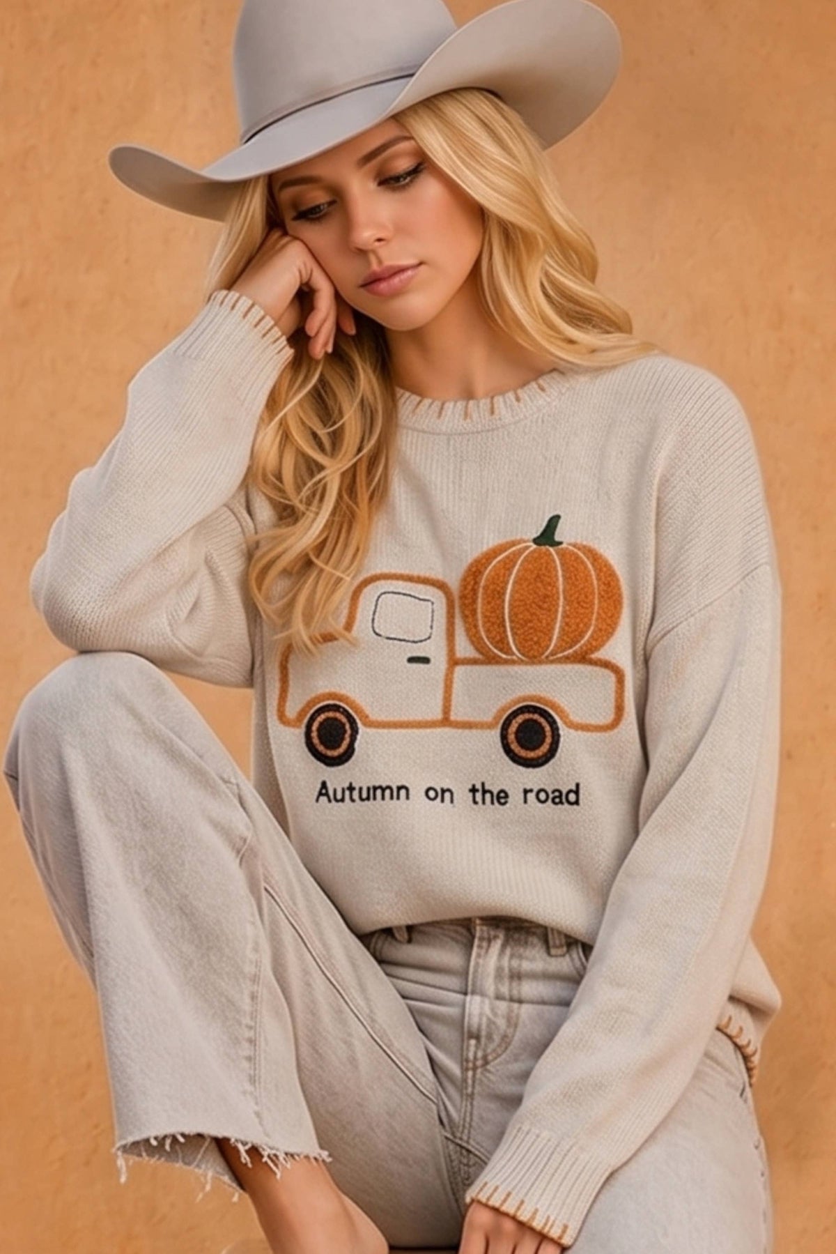 Main Strip - Autumn on the Road Pumpkin Truck Graphic Sweater