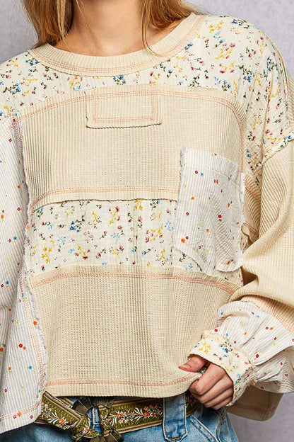 Marbella Long Sleeve Round Neck Floral Stripe Stitch Knit Top Pol Clothing