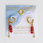 Howard's - Waterproof Earrings Hoop Red Agate Narelle Gold Beaded