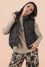 Bermie Mock Neck Casual Zigzag Quilted Puffer Vest
