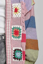 Pol Clothing - Handmade Patchwork Striped Chenille Sweater Open Cardigan