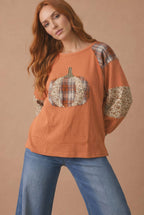 Haptics - Plus Pumpkin Patchwork Thermal Knit Top