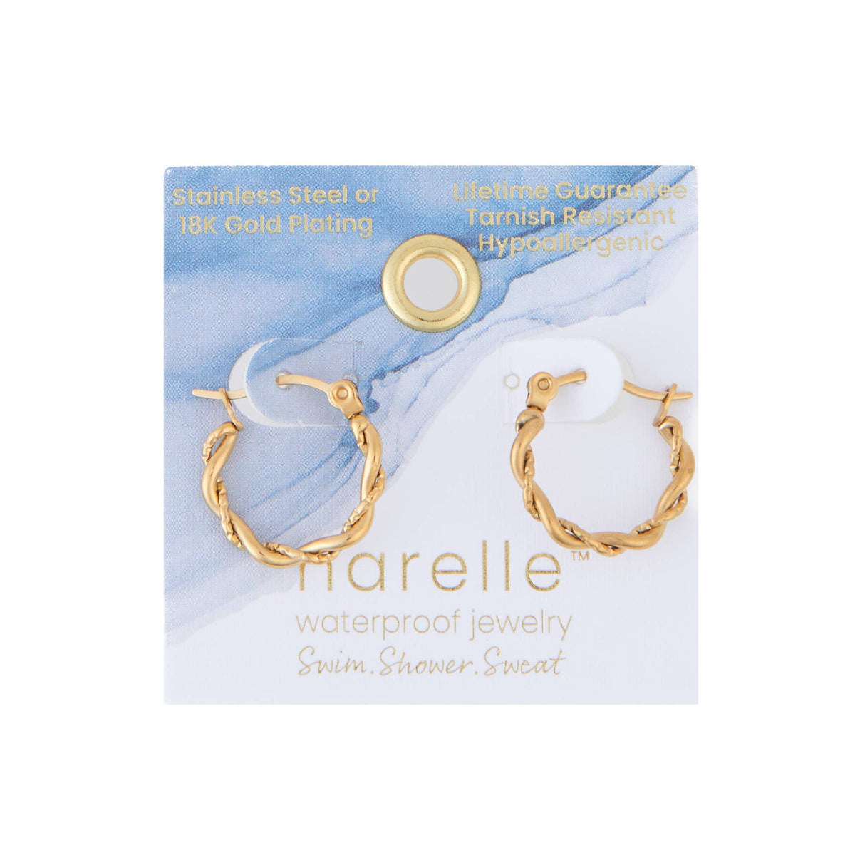 Howard's - Waterproof Earrings Twisted Hoop Pin Catch in Gold & Steel