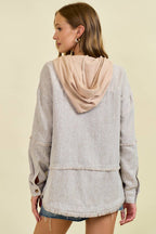 Happy FRAYDED DROP SHOULDER JACKET WITH HOOD - 10521J