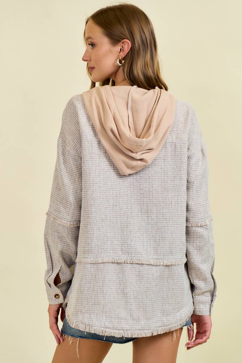 Happy FRAYDED DROP SHOULDER JACKET WITH HOOD - 10521J