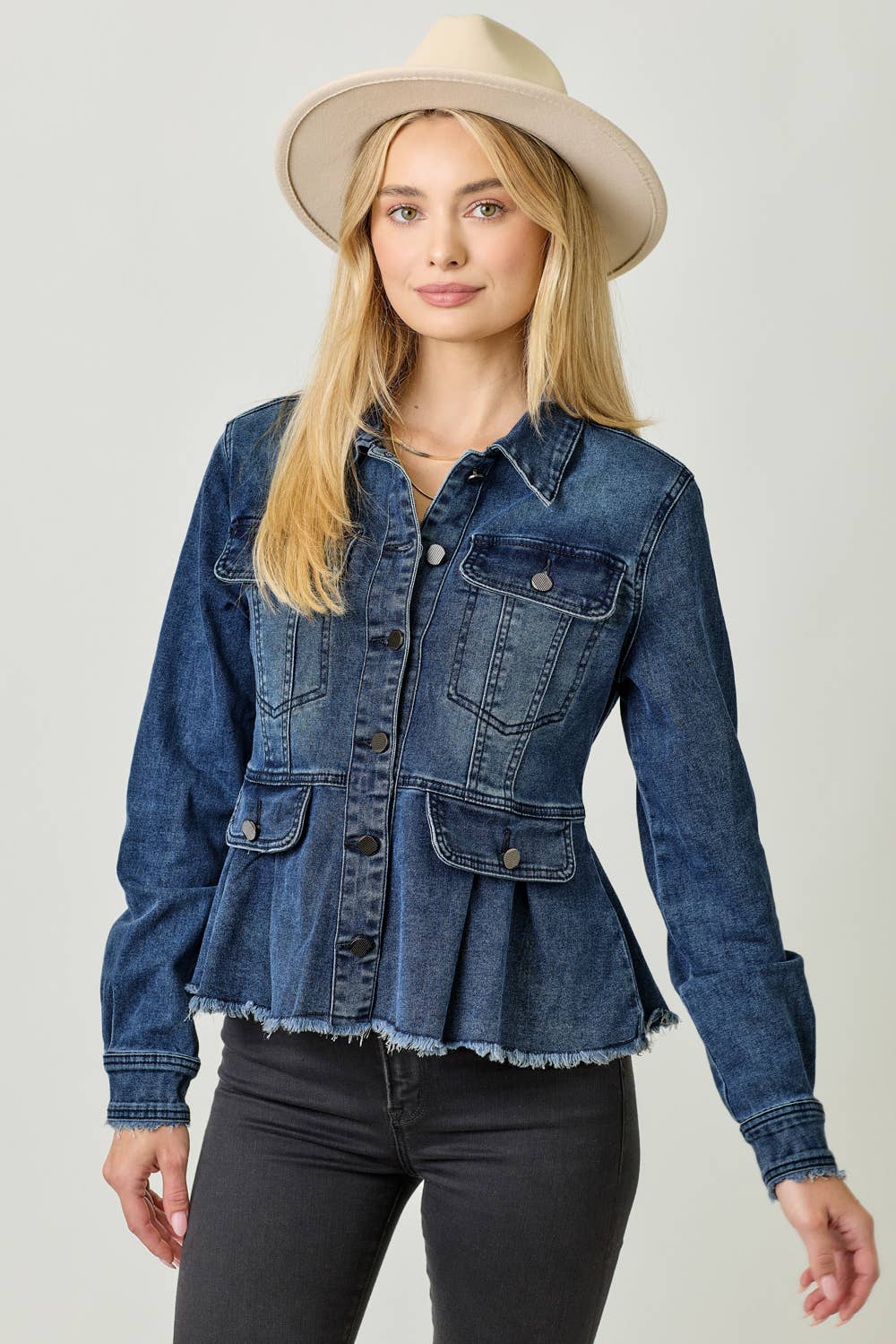 Alex Washed Denim Peplum Jacket